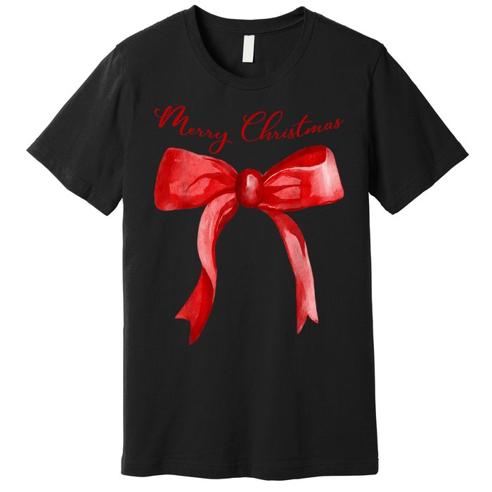 Merry Christmas Red Coquette Bow Merry And Bright Premium T-Shirt