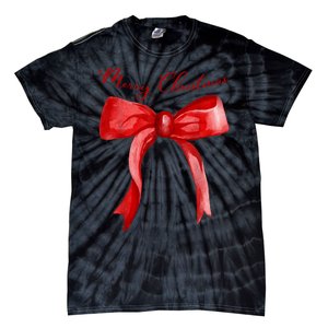 Merry Christmas Red Coquette Bow Merry And Bright Tie-Dye T-Shirt