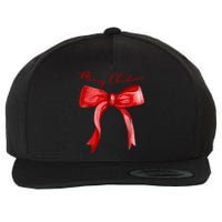 Merry Christmas Red Coquette Bow Merry And Bright Wool Snapback Cap