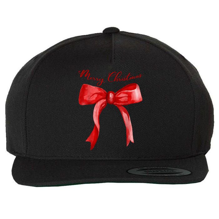 Merry Christmas Red Coquette Bow Merry And Bright Wool Snapback Cap