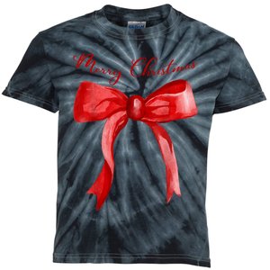 Merry Christmas Red Coquette Bow Merry And Bright Kids Tie-Dye T-Shirt