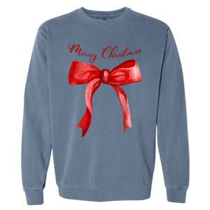 Merry Christmas Red Coquette Bow Merry And Bright Garment-Dyed Sweatshirt