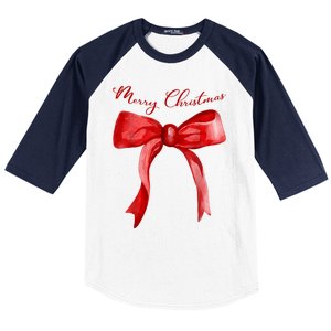 Merry Christmas Red Coquette Bow Merry And Bright Baseball Sleeve Shirt