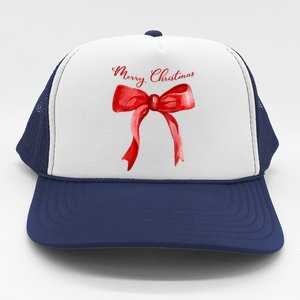 Merry Christmas Red Coquette Bow Merry And Bright Trucker Hat