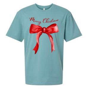 Merry Christmas Red Coquette Bow Merry And Bright Sueded Cloud Jersey T-Shirt