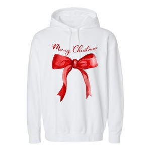 Merry Christmas Red Coquette Bow Merry And Bright Garment-Dyed Fleece Hoodie