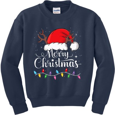 Merry Christmas Red Santa Hat Reindeer Xmas Family Kids Sweatshirt