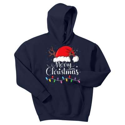 Merry Christmas Red Santa Hat Reindeer Xmas Family Kids Hoodie