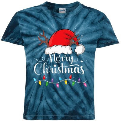 Merry Christmas Red Santa Hat Reindeer Xmas Family Kids Tie-Dye T-Shirt