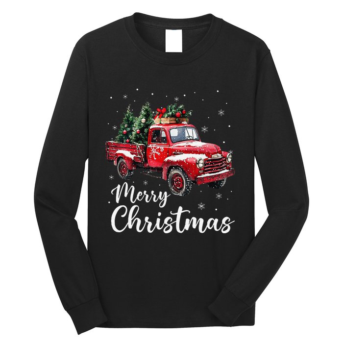 Merry Christmas Red Truck Family Matching Christmas Pajama Gift Long Sleeve Shirt