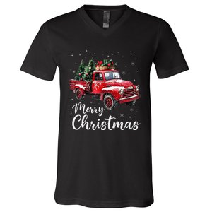 Merry Christmas Red Truck Family Matching Christmas Pajama Gift V-Neck T-Shirt