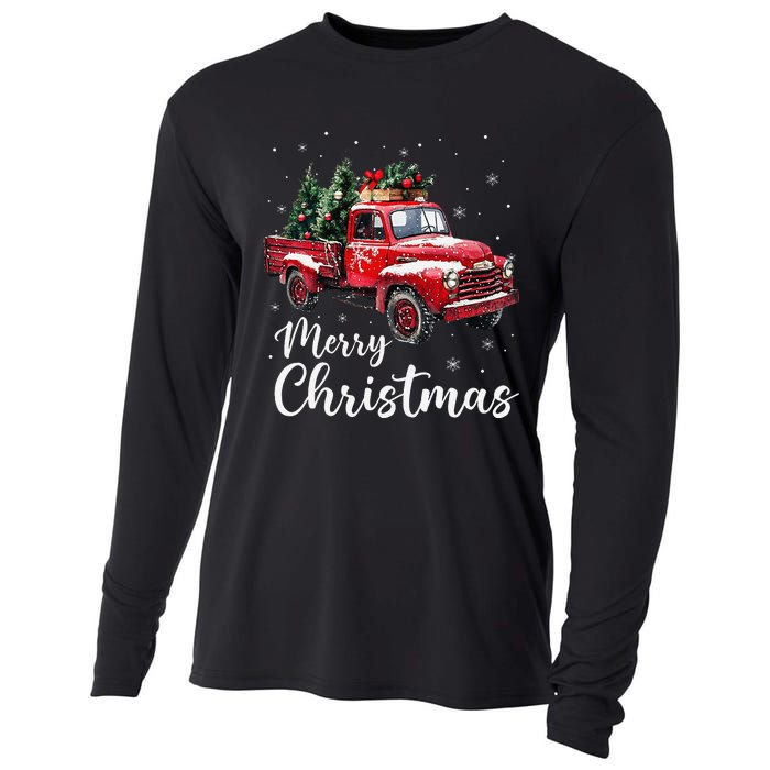 Merry Christmas Red Truck Family Matching Christmas Pajama Gift Cooling Performance Long Sleeve Crew