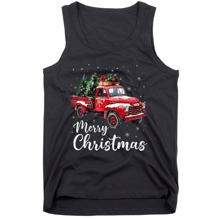 Merry Christmas Red Truck Family Matching Christmas Pajama Gift Tank Top