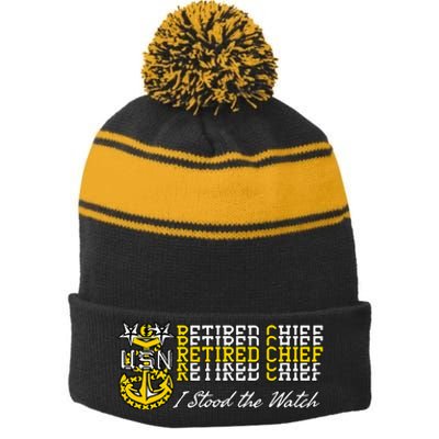 Master Chief Retired I Stood The Watch Stripe Pom Pom Beanie