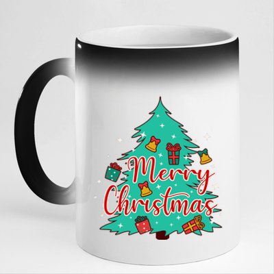 Merry Christmas Retro Christmas Tree Santa Claus Xmas Goodies Groovy Plus Size 11oz Black Color Changing Mug