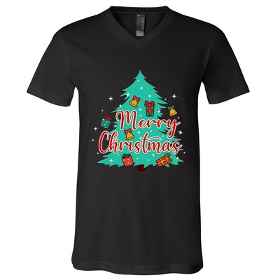 Merry Christmas Retro Christmas Tree Santa Claus Xmas Goodies Groovy Plus Size V-Neck T-Shirt