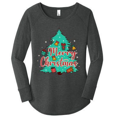 Merry Christmas Retro Christmas Tree Santa Claus Xmas Goodies Groovy Plus Size Women's Perfect Tri Tunic Long Sleeve Shirt