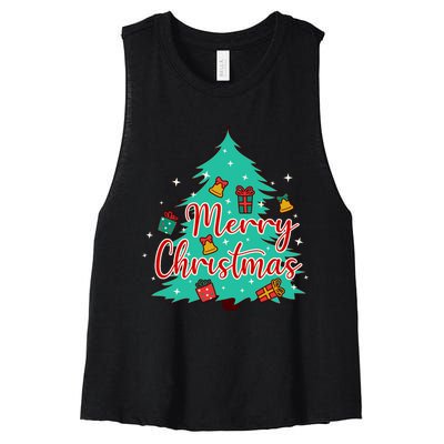 Merry Christmas Retro Christmas Tree Santa Claus Xmas Goodies Groovy Plus Size Women's Racerback Cropped Tank