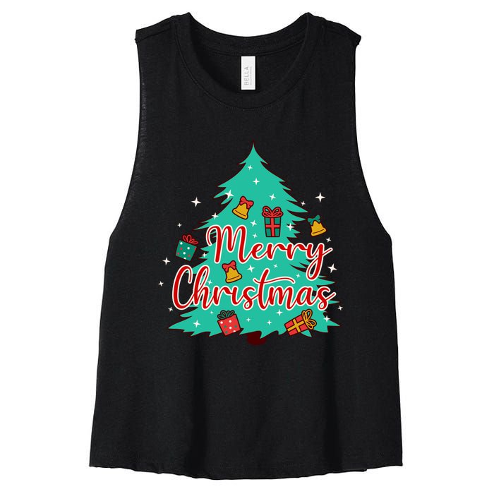 Merry Christmas Retro Christmas Tree Santa Claus Xmas Goodies Groovy Plus Size Women's Racerback Cropped Tank