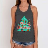 Merry Christmas Retro Christmas Tree Santa Claus Xmas Goodies Groovy Plus Size Women's Knotted Racerback Tank