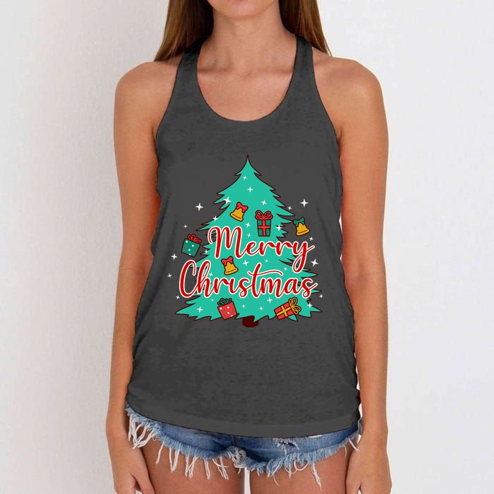 Merry Christmas Retro Christmas Tree Santa Claus Xmas Goodies Groovy Plus Size Women's Knotted Racerback Tank