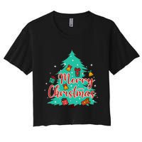 Merry Christmas Retro Christmas Tree Santa Claus Xmas Goodies Groovy Plus Size Women's Crop Top Tee