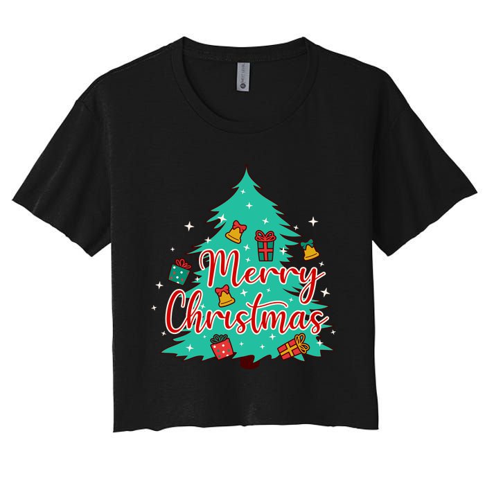 Merry Christmas Retro Christmas Tree Santa Claus Xmas Goodies Groovy Plus Size Women's Crop Top Tee