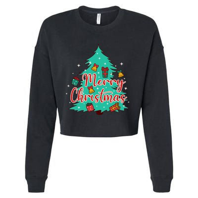 Merry Christmas Retro Christmas Tree Santa Claus Xmas Goodies Groovy Plus Size Cropped Pullover Crew