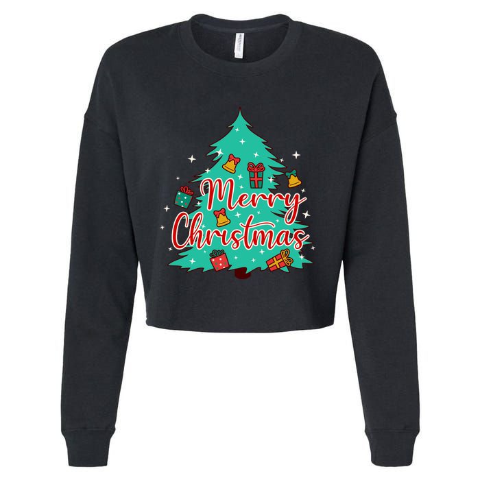 Merry Christmas Retro Christmas Tree Santa Claus Xmas Goodies Groovy Plus Size Cropped Pullover Crew