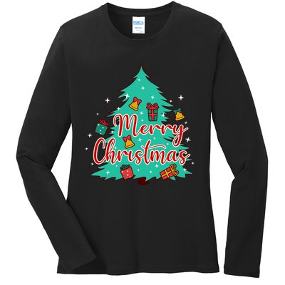 Merry Christmas Retro Christmas Tree Santa Claus Xmas Goodies Groovy Plus Size Ladies Long Sleeve Shirt