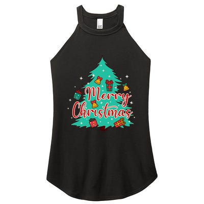 Merry Christmas Retro Christmas Tree Santa Claus Xmas Goodies Groovy Plus Size Women's Perfect Tri Rocker Tank