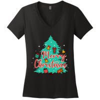 Merry Christmas Retro Christmas Tree Santa Claus Xmas Goodies Groovy Plus Size Women's V-Neck T-Shirt