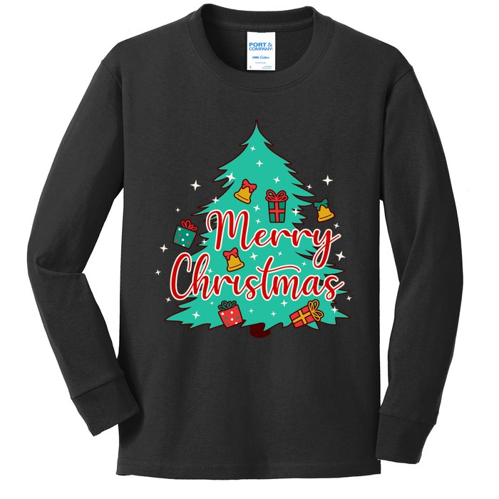 Merry Christmas Retro Christmas Tree Santa Claus Xmas Goodies Groovy Plus Size Kids Long Sleeve Shirt