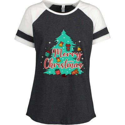 Merry Christmas Retro Christmas Tree Santa Claus Xmas Goodies Groovy Plus Size Enza Ladies Jersey Colorblock Tee