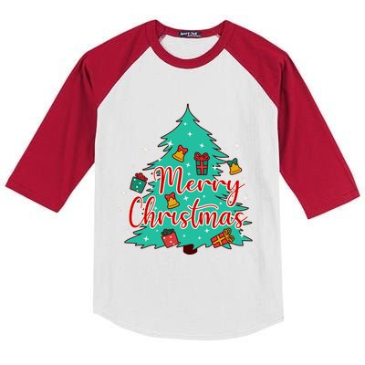 Merry Christmas Retro Christmas Tree Santa Claus Xmas Goodies Groovy Plus Size Kids Colorblock Raglan Jersey