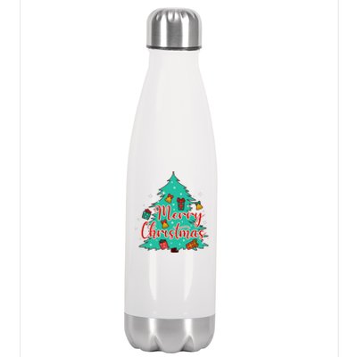 Merry Christmas Retro Christmas Tree Santa Claus Xmas Goodies Groovy Plus Size Stainless Steel Insulated Water Bottle