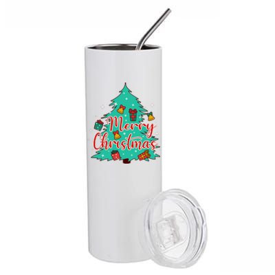 Merry Christmas Retro Christmas Tree Santa Claus Xmas Goodies Groovy Plus Size Stainless Steel Tumbler