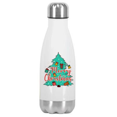 Merry Christmas Retro Christmas Tree Santa Claus Xmas Goodies Groovy Plus Size Stainless Steel Insulated Water Bottle