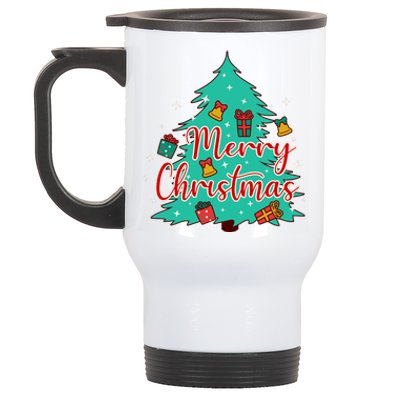 Merry Christmas Retro Christmas Tree Santa Claus Xmas Goodies Groovy Plus Size Stainless Steel Travel Mug