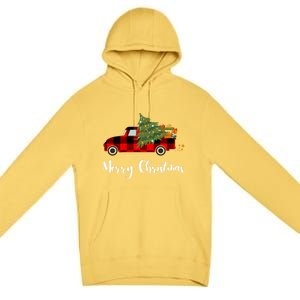 Merry Christmas Red Truck Christmas Tree Gift Premium Pullover Hoodie