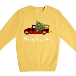 Merry Christmas Red Truck Christmas Tree Gift Premium Crewneck Sweatshirt