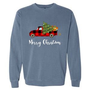 Merry Christmas Red Truck Christmas Tree Gift Garment-Dyed Sweatshirt