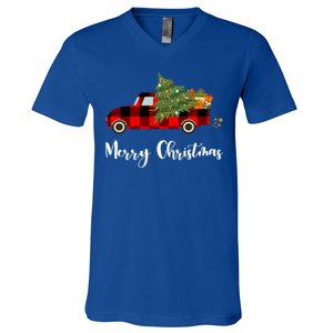 Merry Christmas Red Truck Christmas Tree Gift V-Neck T-Shirt