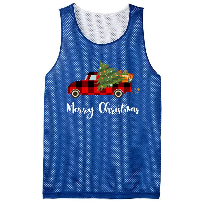 Merry Christmas Red Truck Christmas Tree Gift Mesh Reversible Basketball Jersey Tank