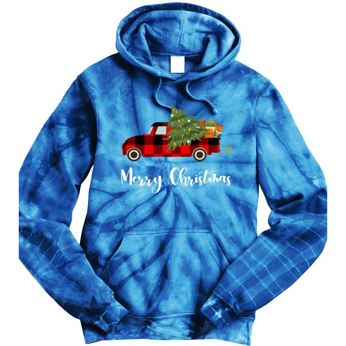 Merry Christmas Red Truck Christmas Tree Gift Tie Dye Hoodie