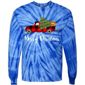 Merry Christmas Red Truck Christmas Tree Gift Tie-Dye Long Sleeve Shirt