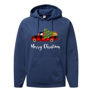 Merry Christmas Red Truck Christmas Tree Gift Performance Fleece Hoodie