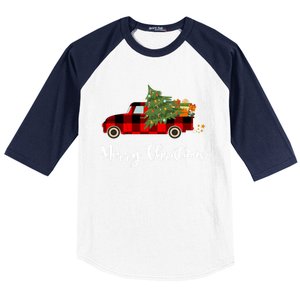 Merry Christmas Red Truck Christmas Tree Gift Baseball Sleeve Shirt