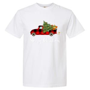 Merry Christmas Red Truck Christmas Tree Gift Garment-Dyed Heavyweight T-Shirt