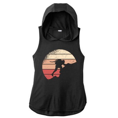 Mountain Climber Retro Sunset Ladies PosiCharge Tri-Blend Wicking Draft Hoodie Tank